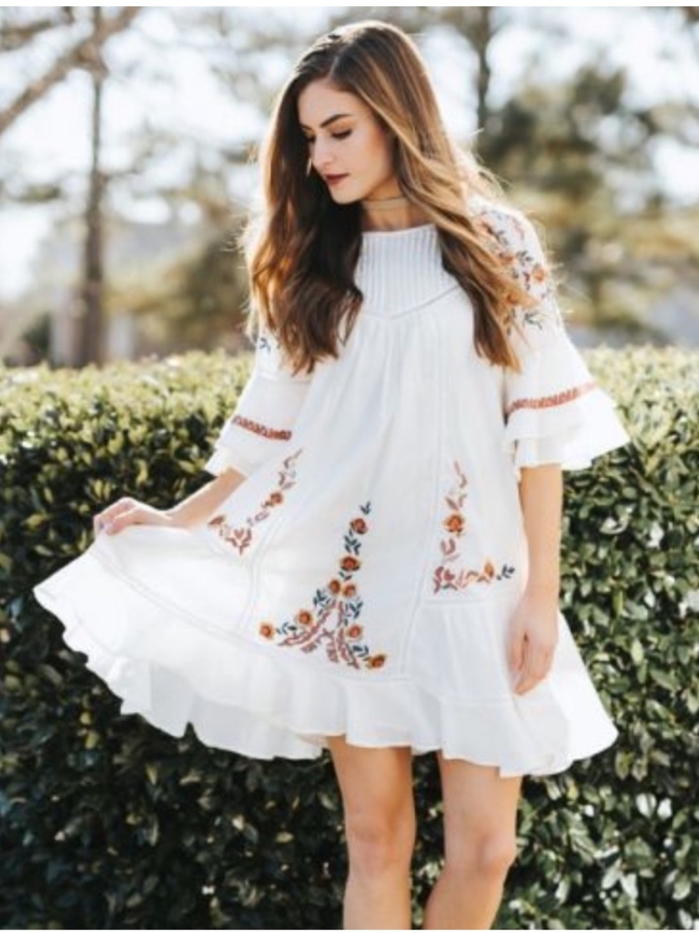 Free People Pavlo Cotton Embroidered Cottage Peasant Babydoll Cotton Dress L - Picture 3 of 11